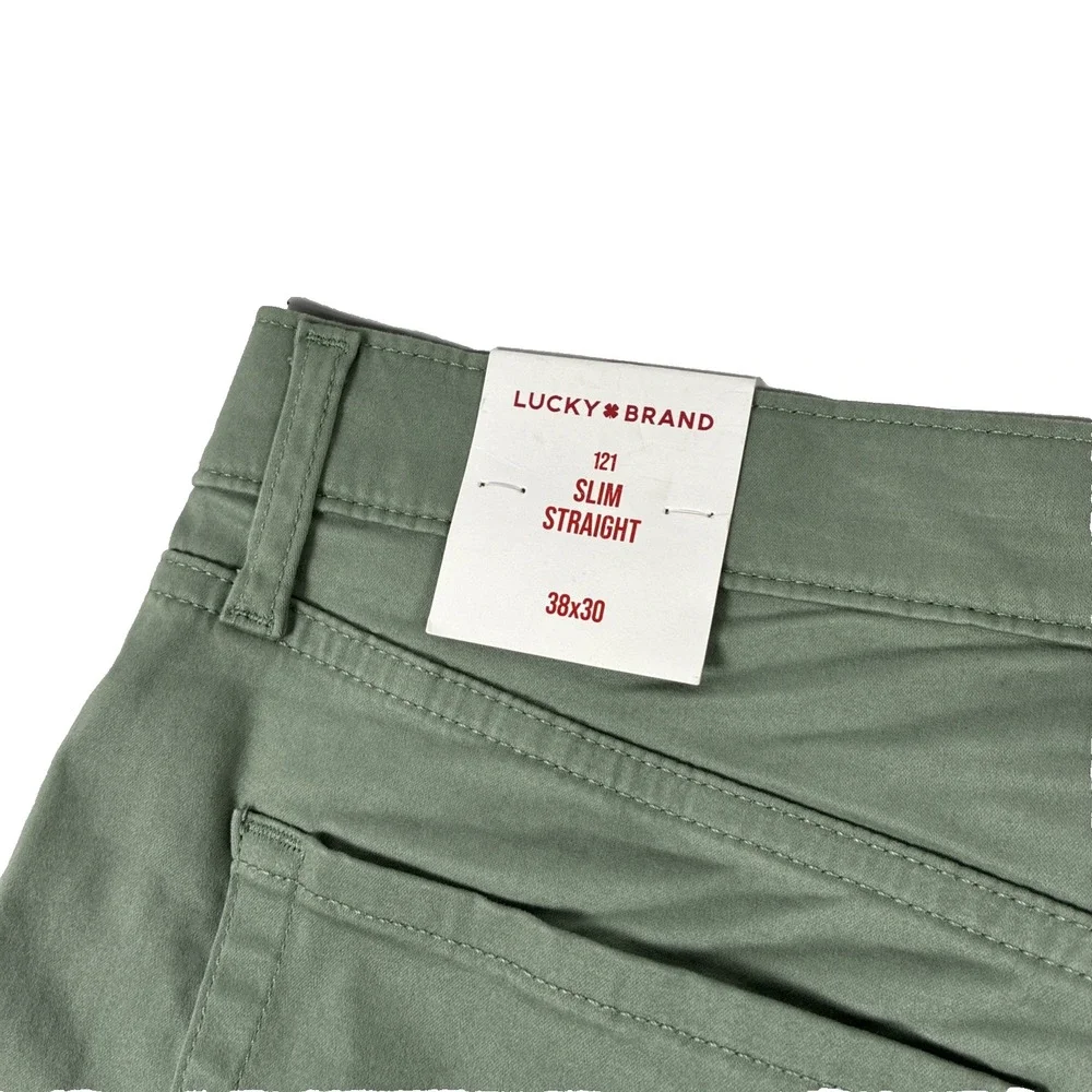 NWT Lucky Brand Men's 121 Slim Straight Long Pants Desert Sage Size 38x30 Green